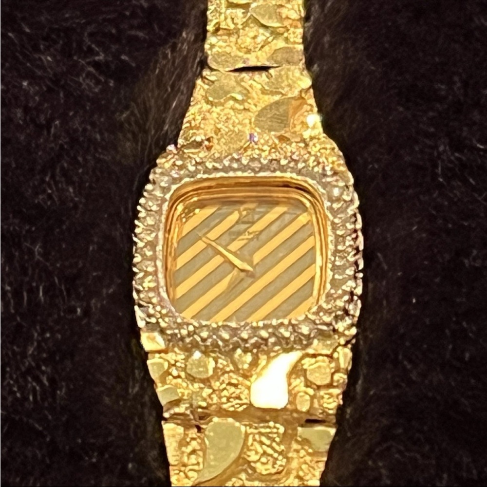 Vintage 14k Gold Seiko Nugget Style Watch Diamond Bezel. Tested And Working